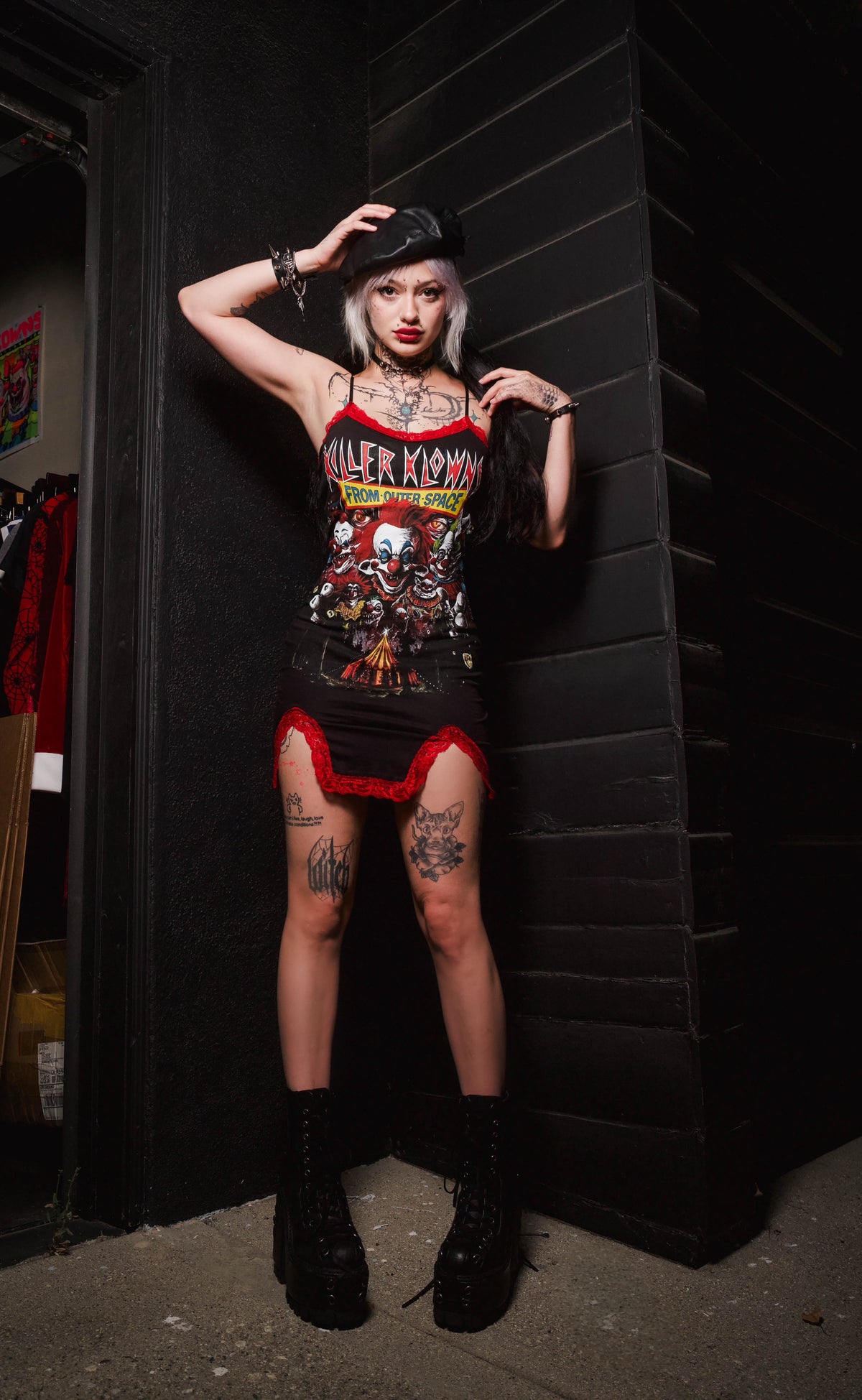 Killer Klowns from Outer Space Slit Red Lace Dress