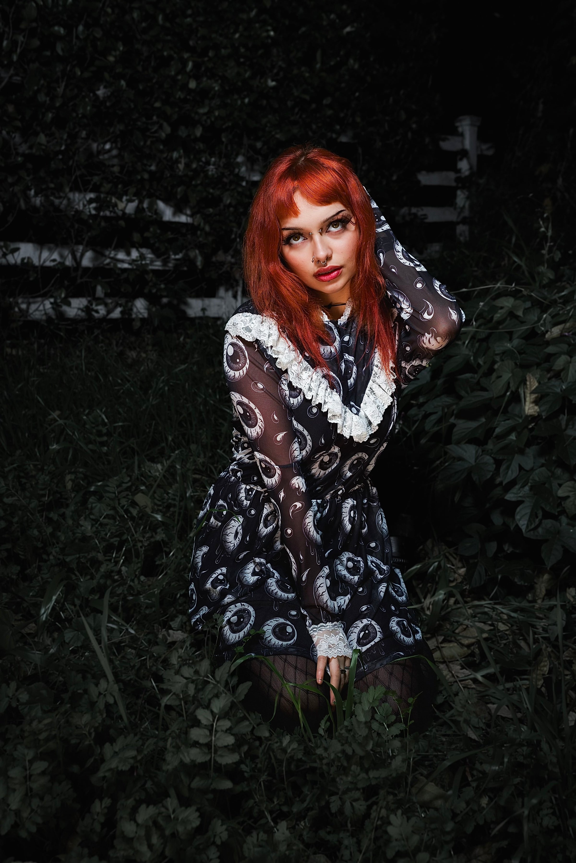 Eyeballs Print Victorian Lace Dress