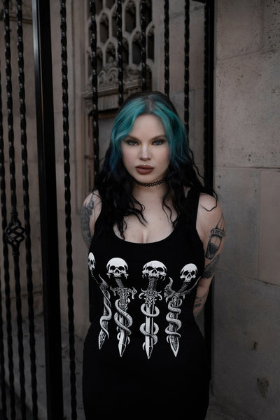 Long Skull Swords Black Maxi Dress