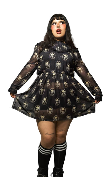 Skull Print Victorian Lace Dress