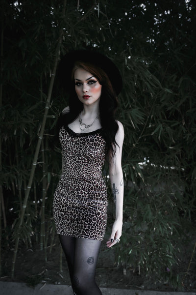 Leopard Velvet Lace Strap Dress