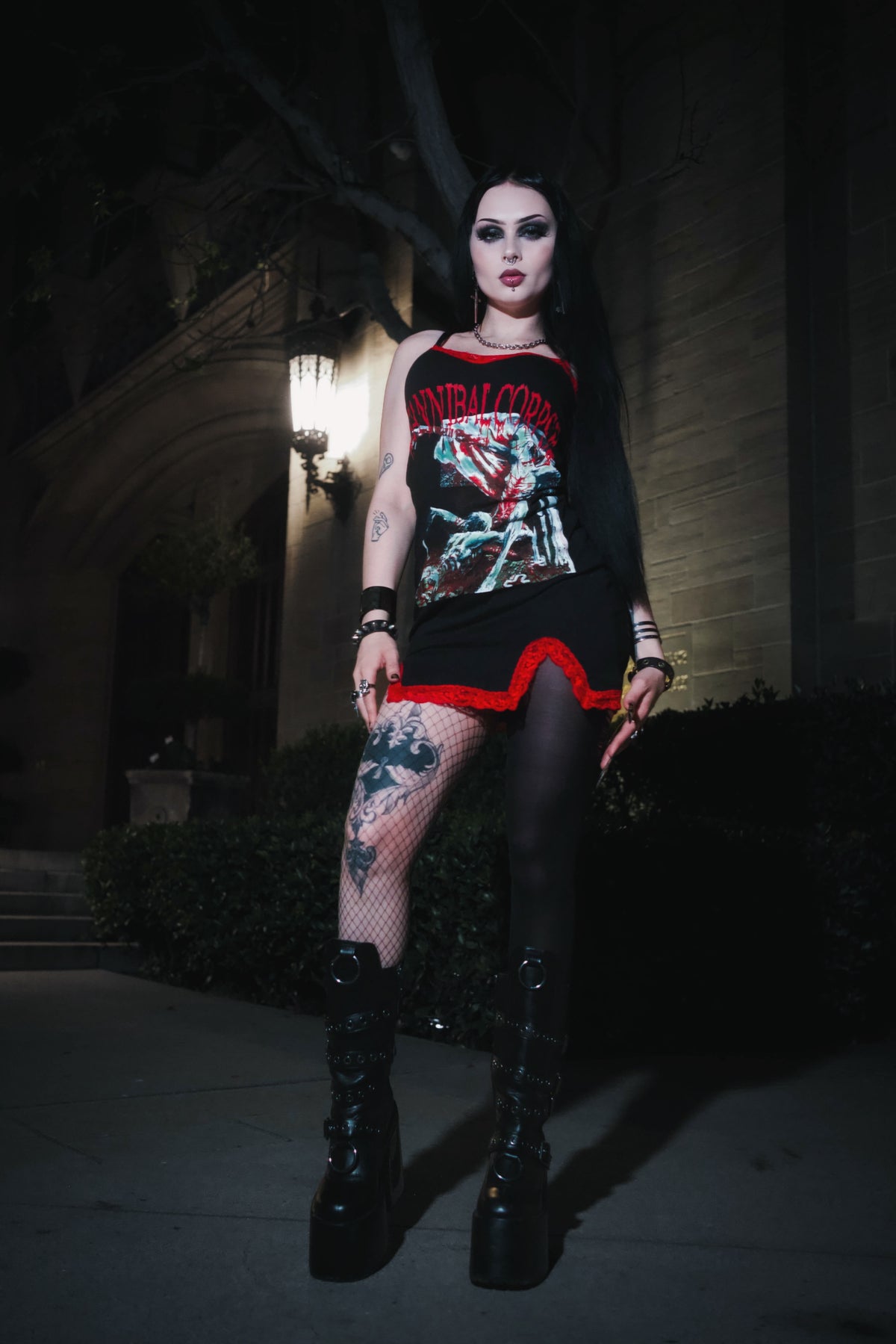 Cannibal Corpse Slit Red Lace Dress