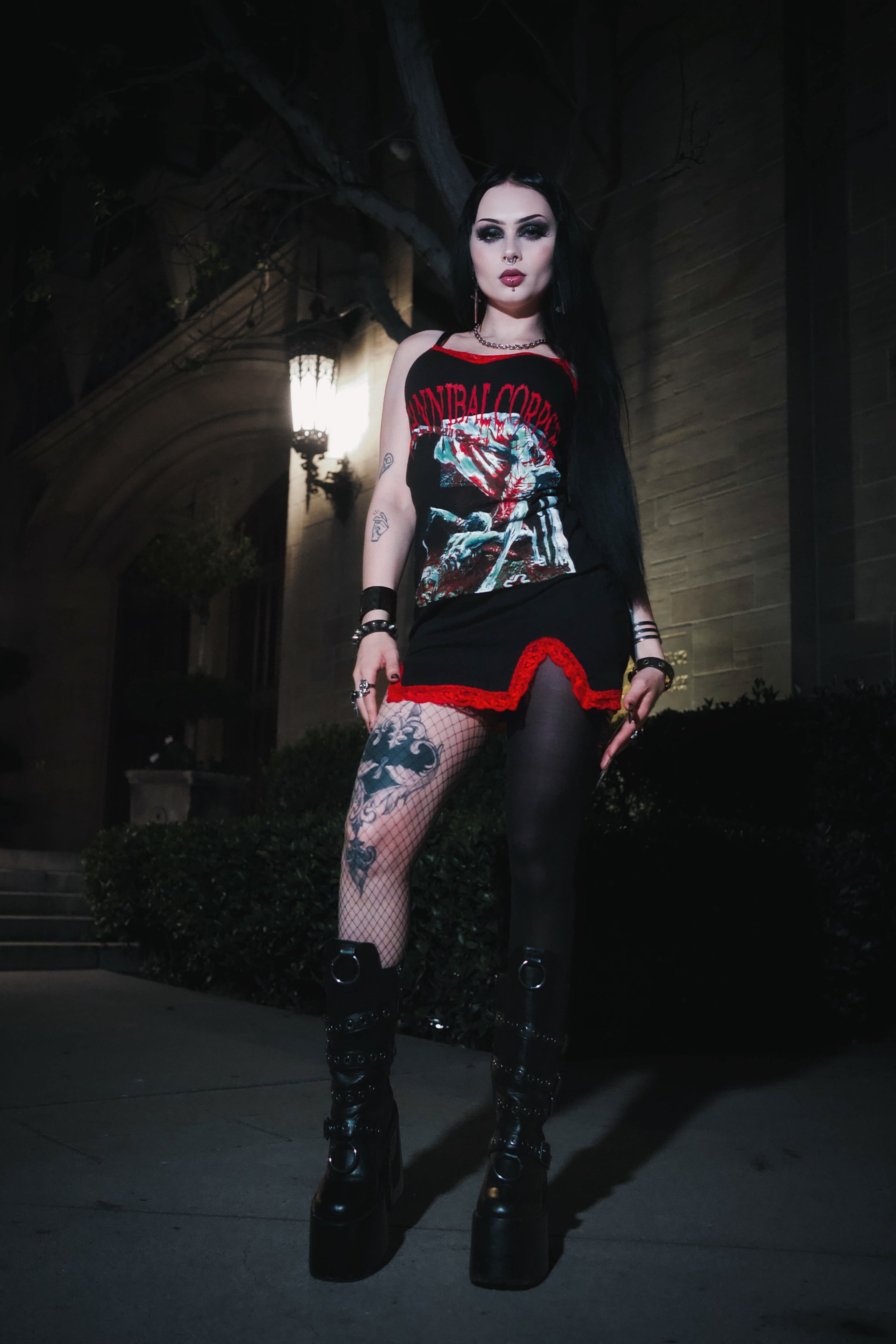 Cannibal Corpse Slit Red Lace Dress
