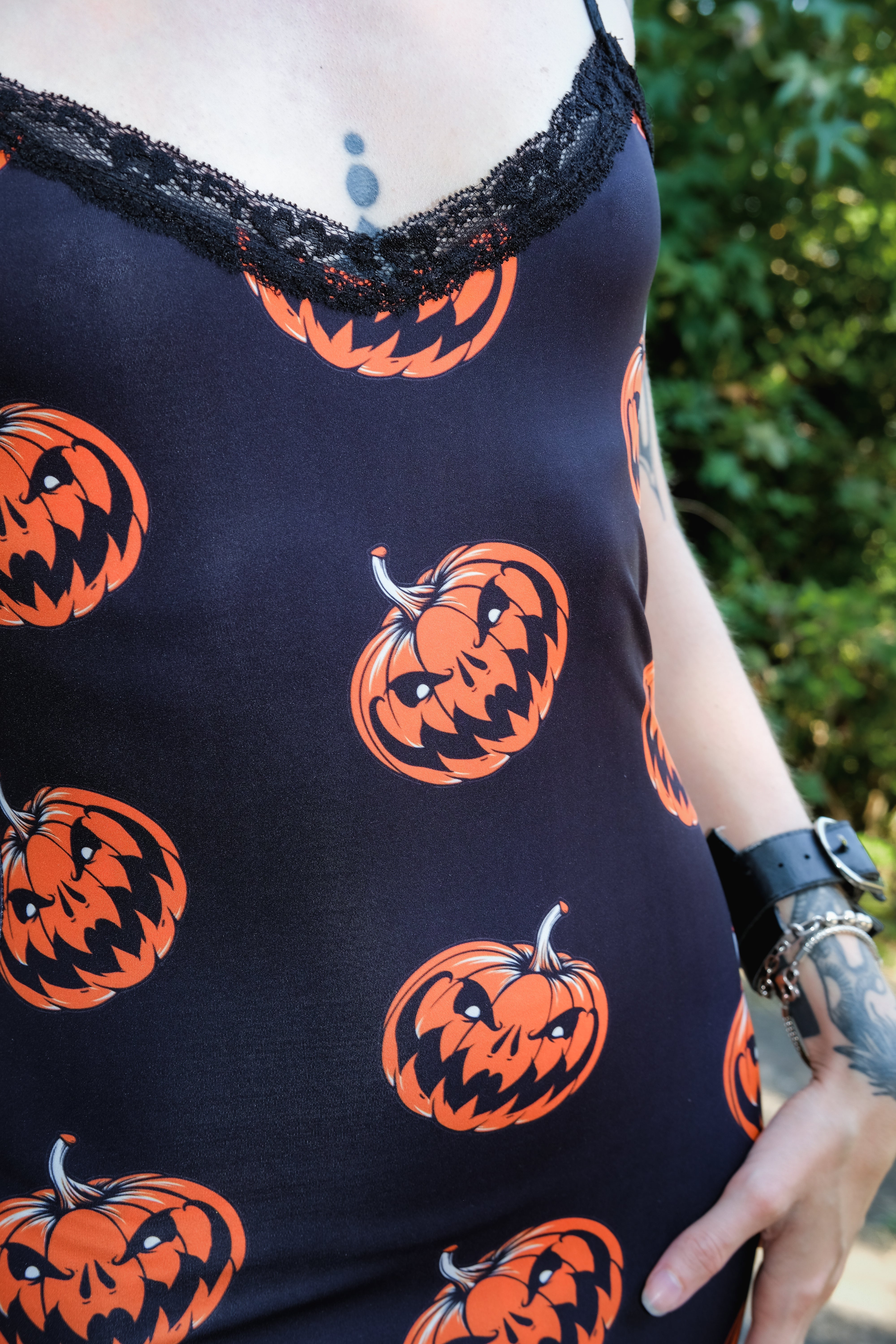 Pumpkins Print Lace Strap Dress - Vera's Eyecandy Pumpkins Print Lace Strap Dress - Vera's Eyecandy