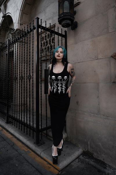 Long Skull Swords Black Maxi Dress