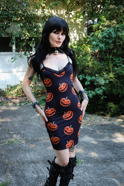 Pumpkins Print Lace Strap Dress