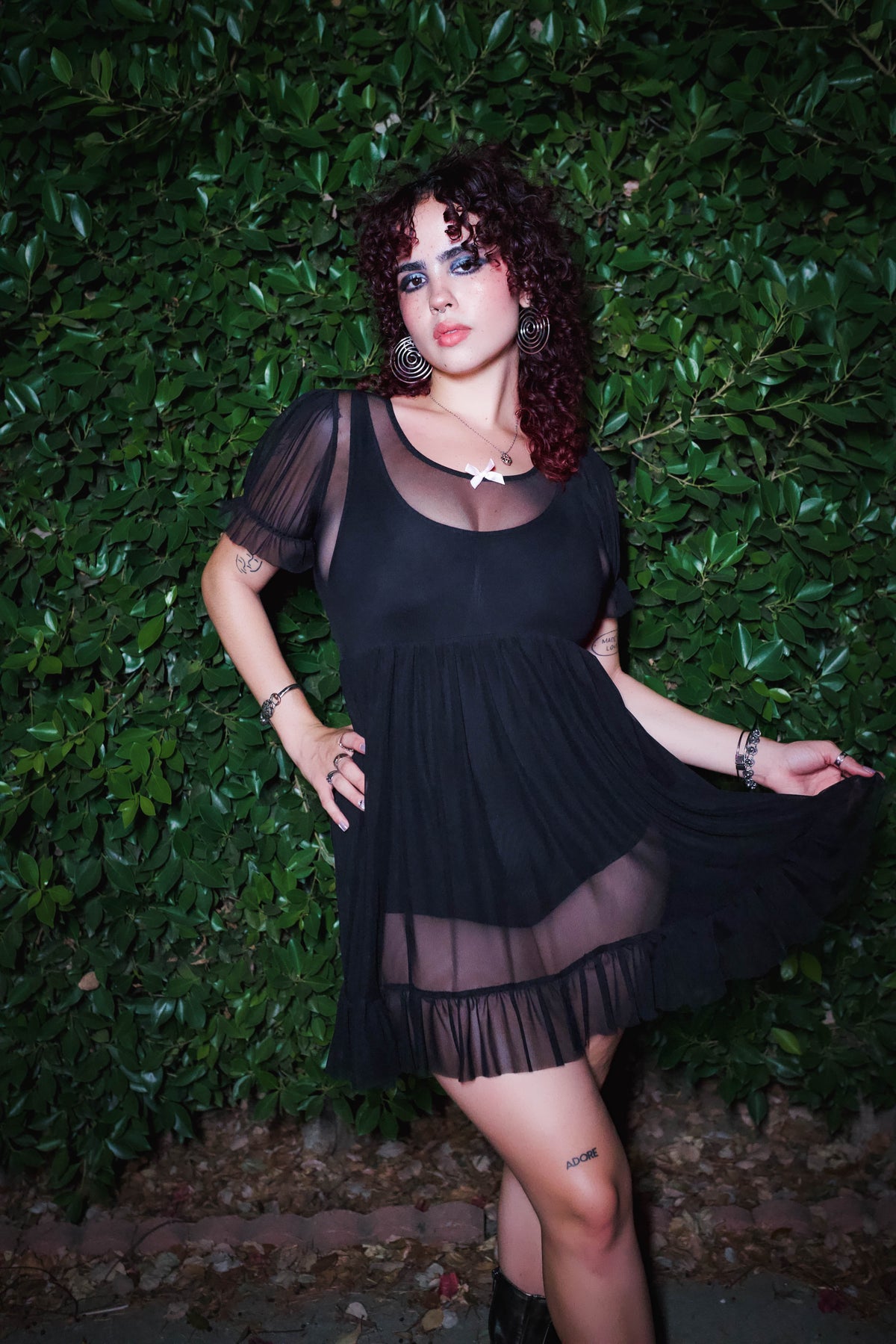 Midnight Mesh Babydoll Dress