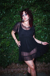 Midnight Mesh Babydoll Dress