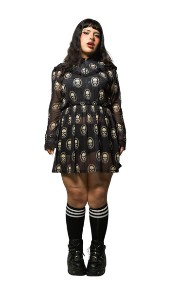 Skull Print Victorian Lace Dress