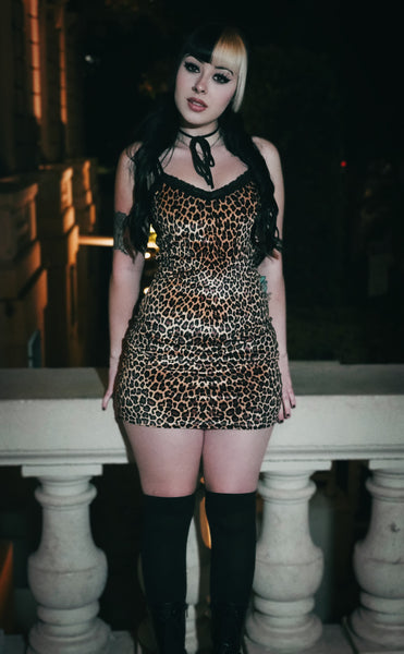 Leopard Velvet Lace Strap Dress