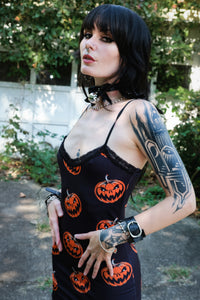 Pumpkins Print Lace Strap Dress