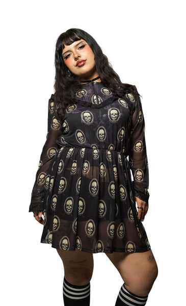 Skull Print Victorian Lace Dress
