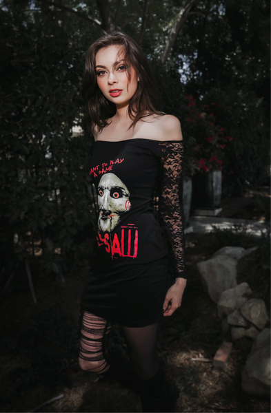 Saw Off- Shoulder Lace Dress