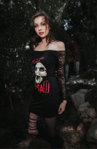 Saw Off- Shoulder Lace Dress