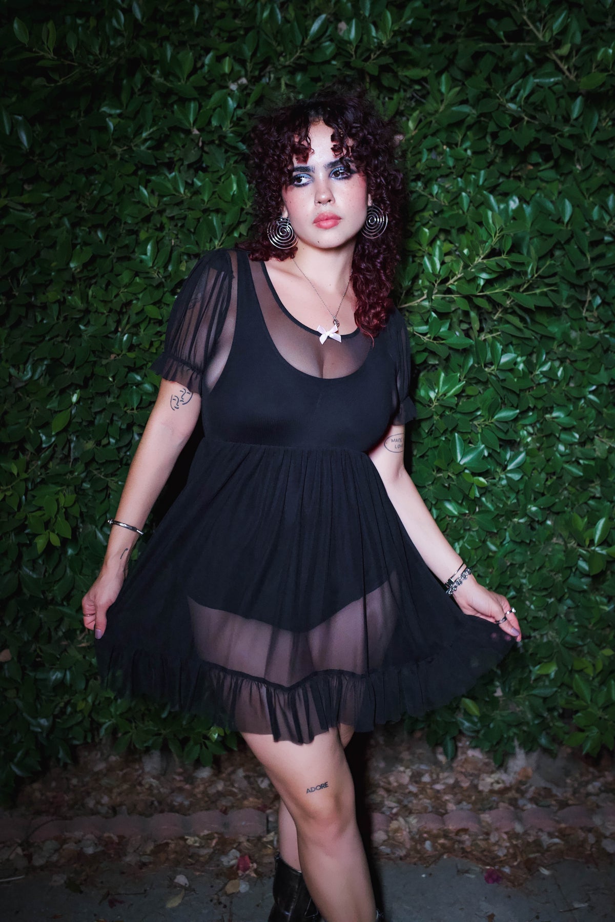 Midnight Mesh Babydoll Dress