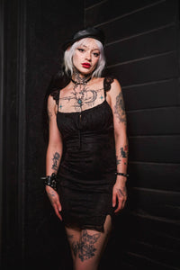 Midnight Ribbon Lace Mini Dress