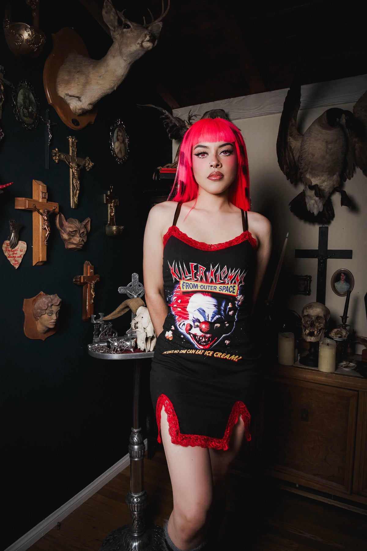 Killer Klowns Slit Red Lace Dress