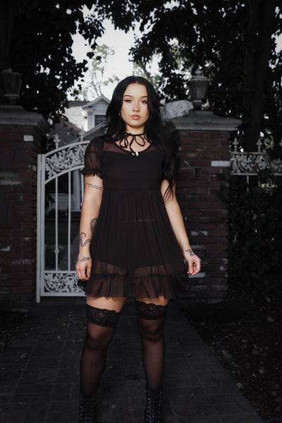 Midnight Mesh Babydoll Dress (PREORDER)