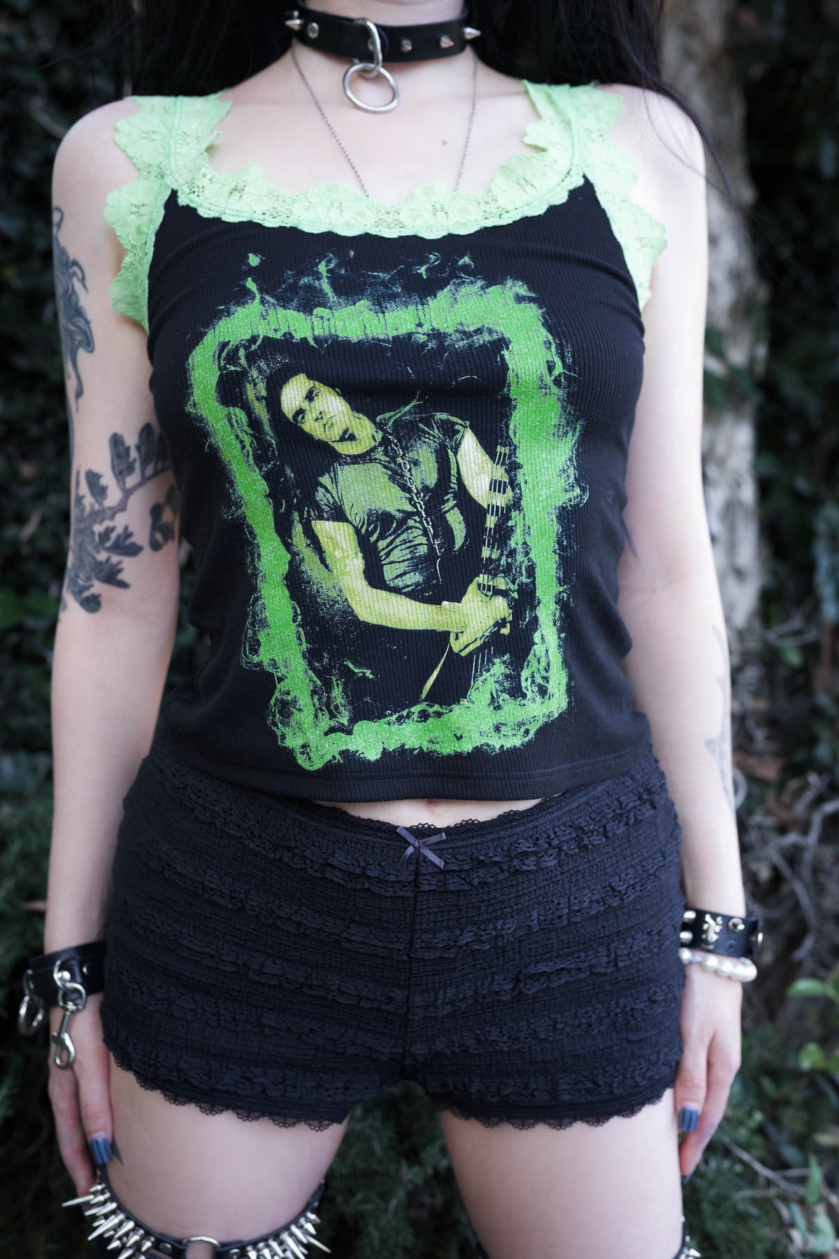 Peter Lace Ribbed Tank (Green Flames)