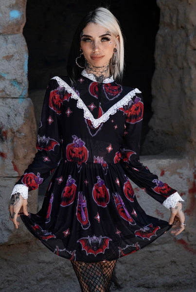 Da Devil Print Victorian Lace Dress