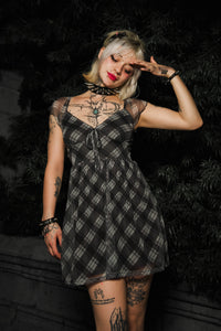 Sweetheart Plaid Mini Dress (Grey)