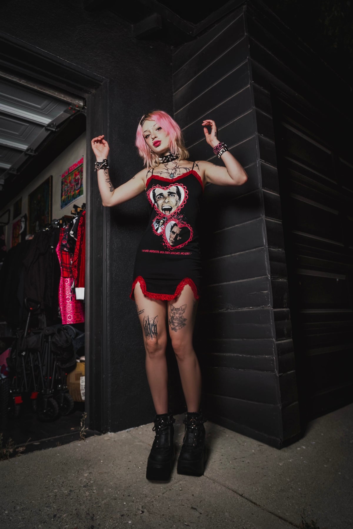 American Psycho Slit Red Lace Dress