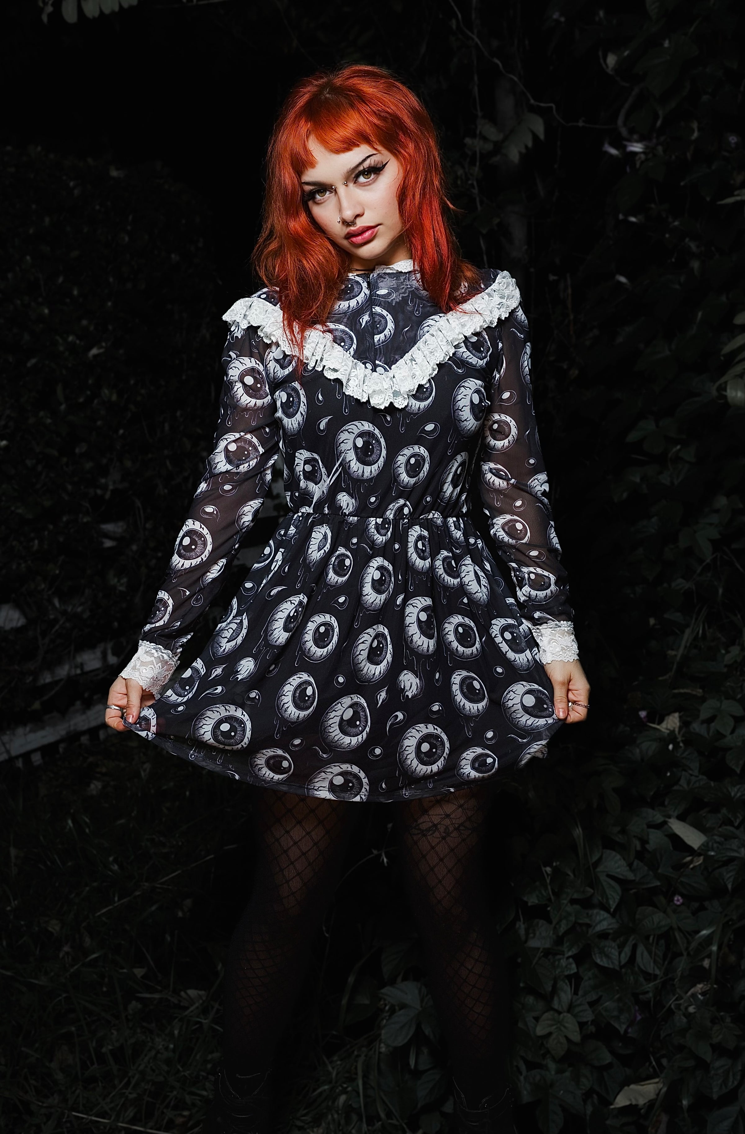 Eyeballs Print Victorian Lace Dress