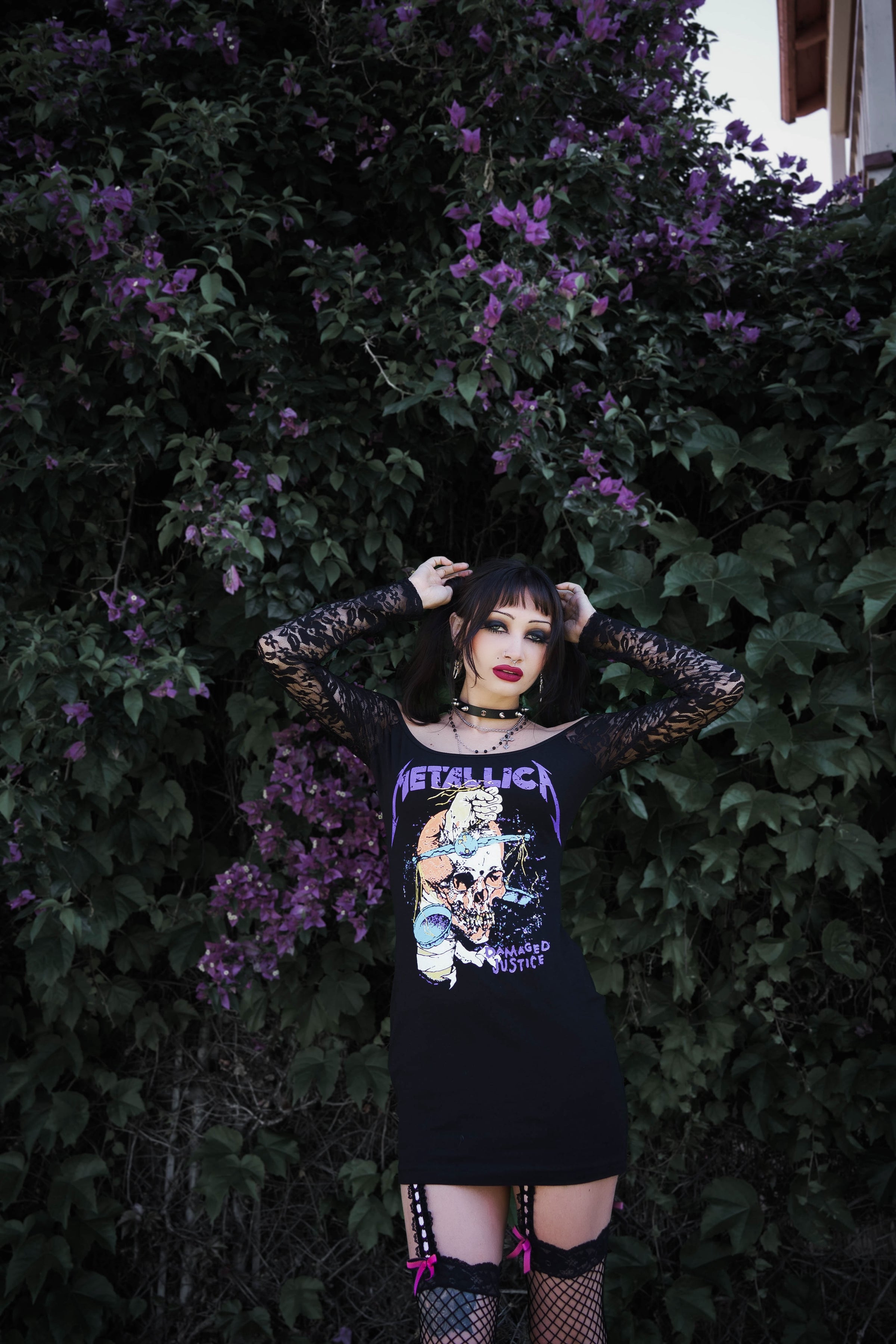 Metallica Off- Shoulder Lace Dress