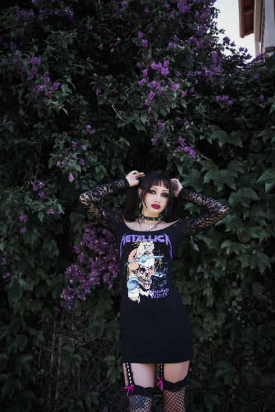 Metallica Off- Shoulder Lace Dress