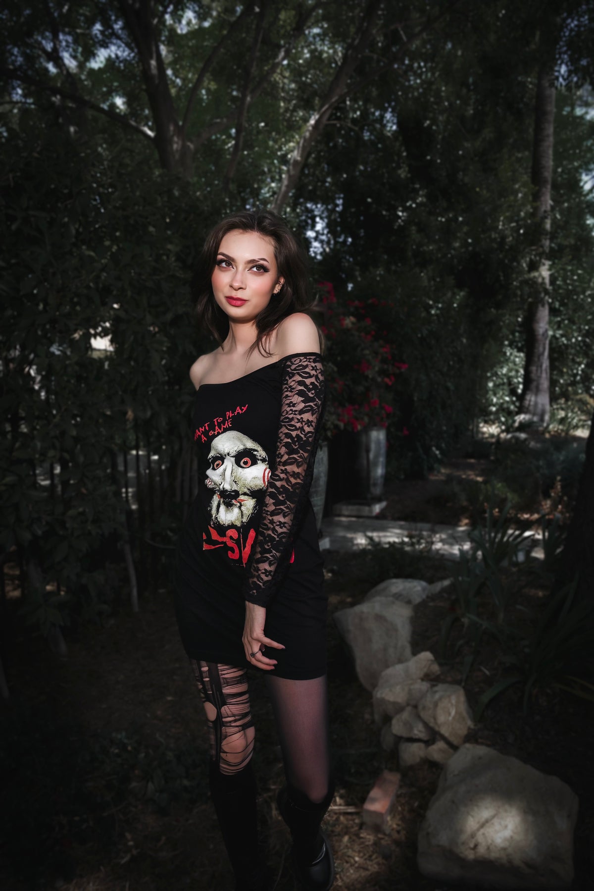 Saw Off- Shoulder Lace Dress