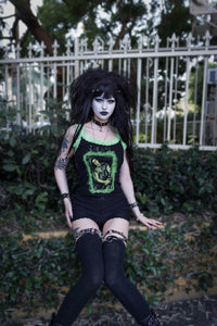 Peter Lace Ribbed Tank (Green Flames)