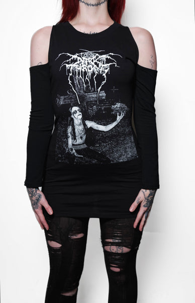 Darkthrone Long Sleeve Shoulder-Cut Dress
