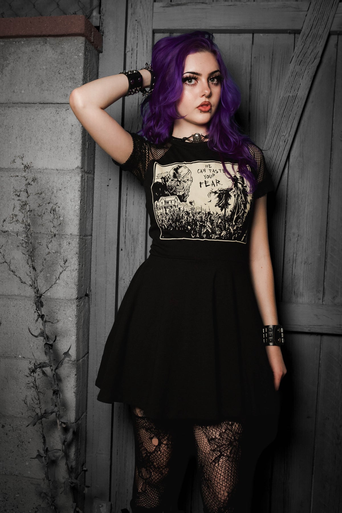 Jeepers Creepers Fishnet Baby Doll Dress