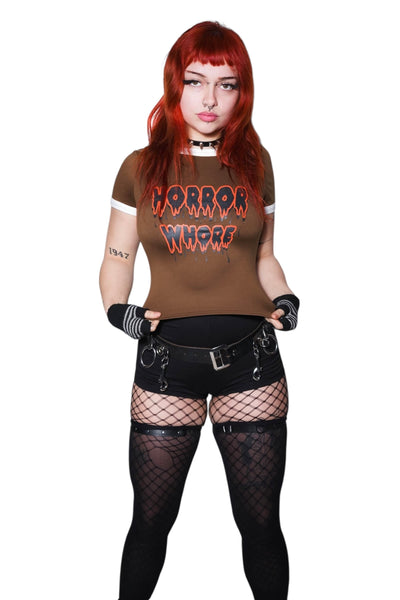 Horror Whore Ringer Tee (Brown)
