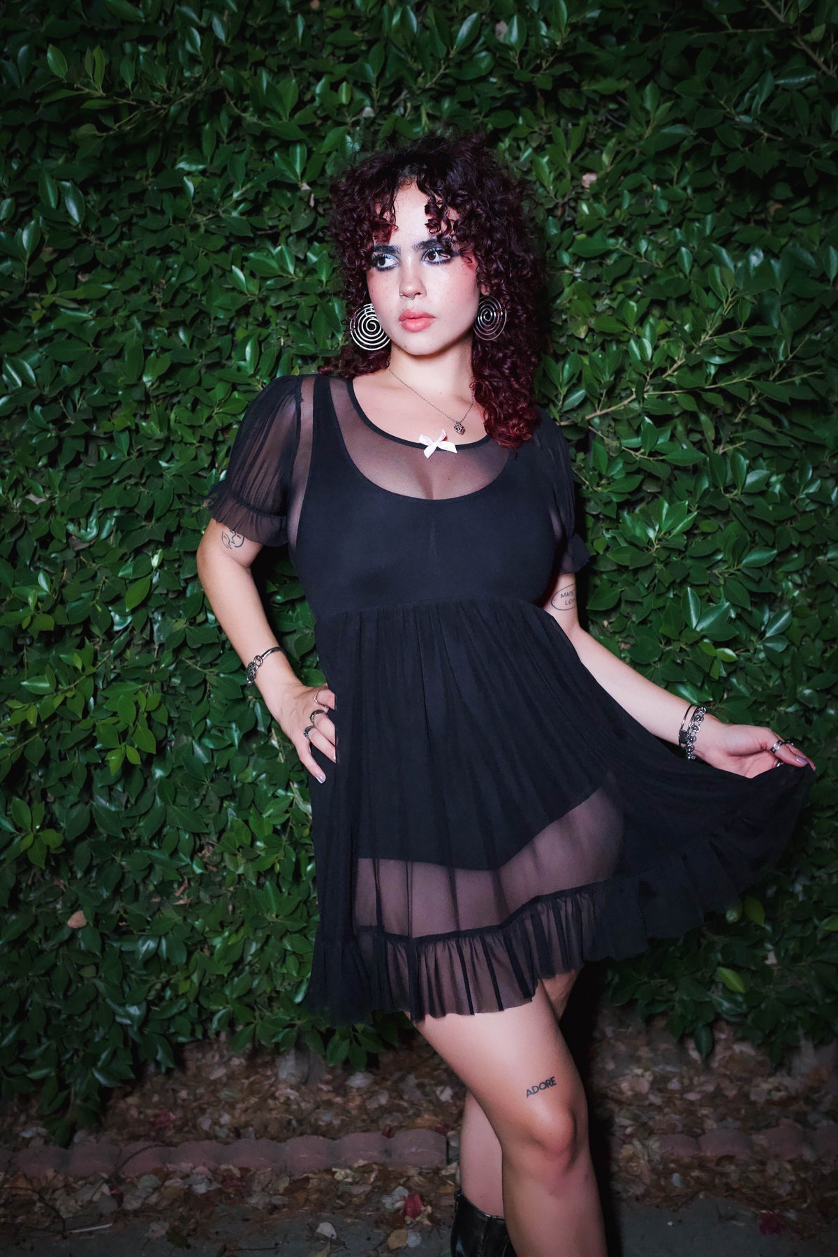 Midnight Mesh Babydoll Dress