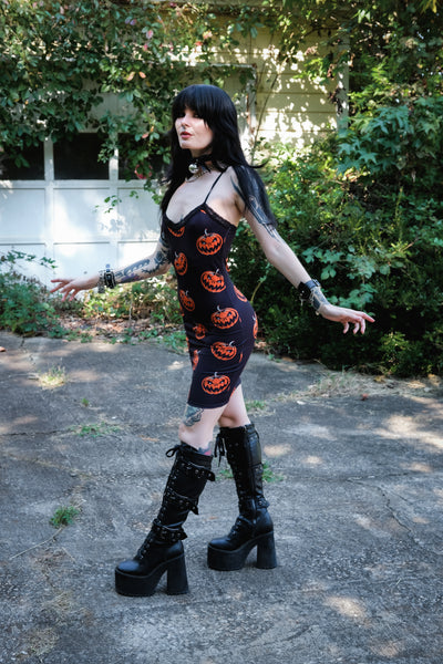 Pumpkins Print Lace Strap Dress