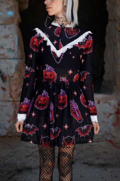 Da Devil Print Victorian Lace Dress