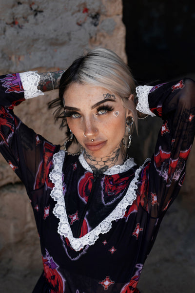 Da Devil Print Victorian Lace Dress