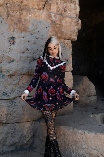 Da Devil Print Victorian Lace Dress