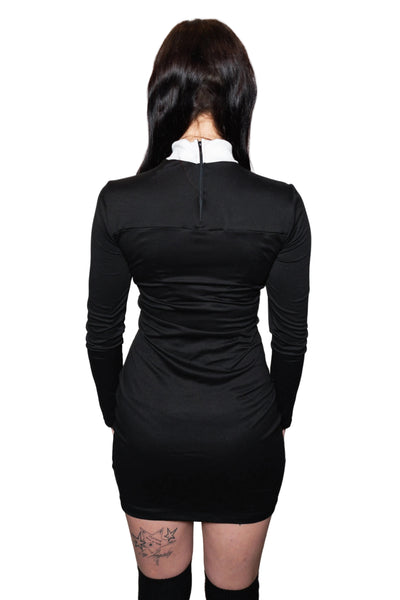 Black dress with long sleeves on a white background