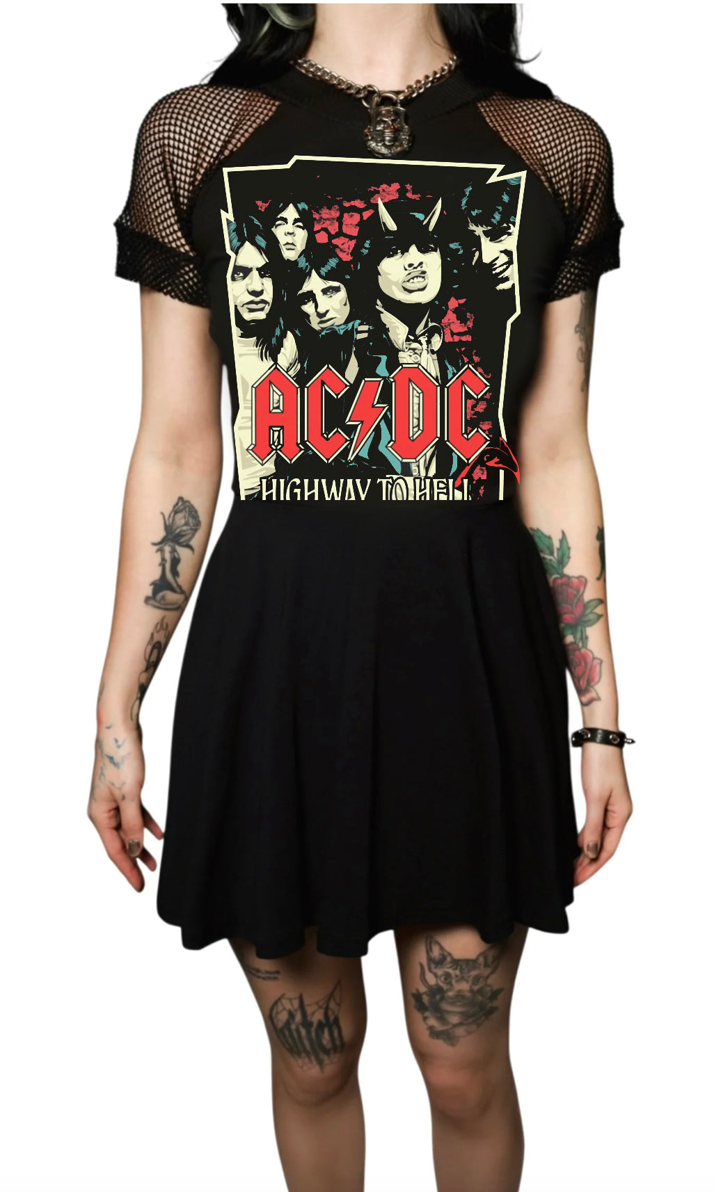 ACDC - Custom order Fishnet Baby Doll Dress