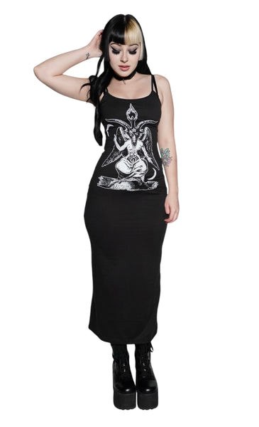 Long Baphomet Black Maxi Dress