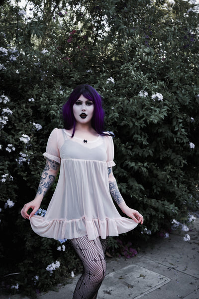 Blush Mesh Babydoll Dress Dress