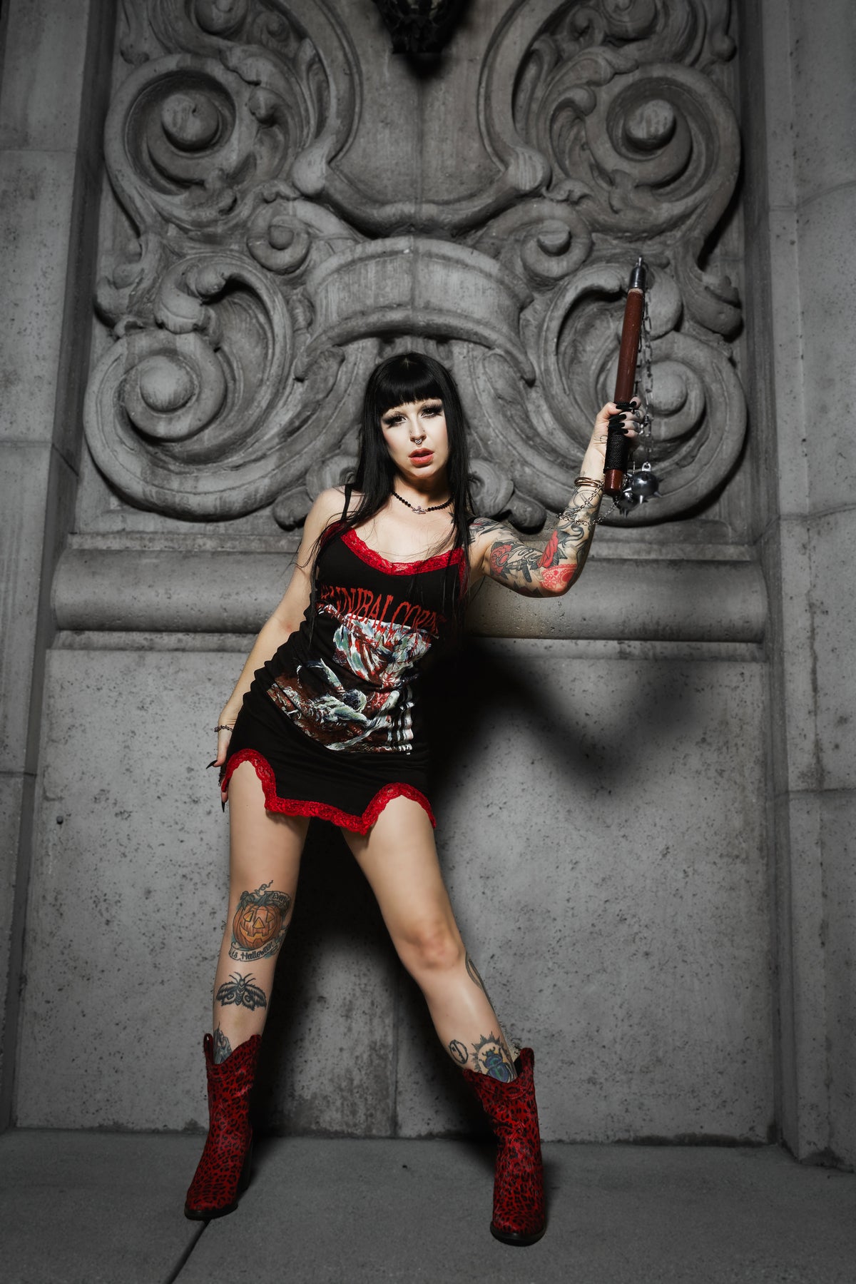 Cannibal Corpse Slit Red Lace Dress