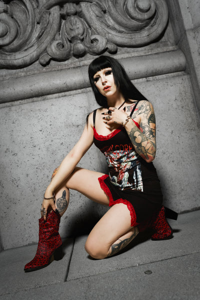 Cannibal Corpse Slit Red Lace Dress