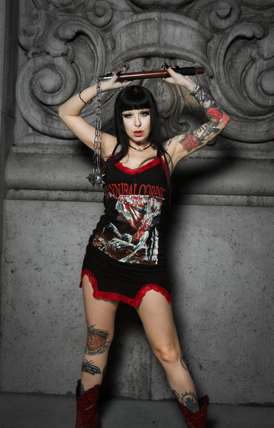 Cannibal Corpse Slit Red Lace Dress