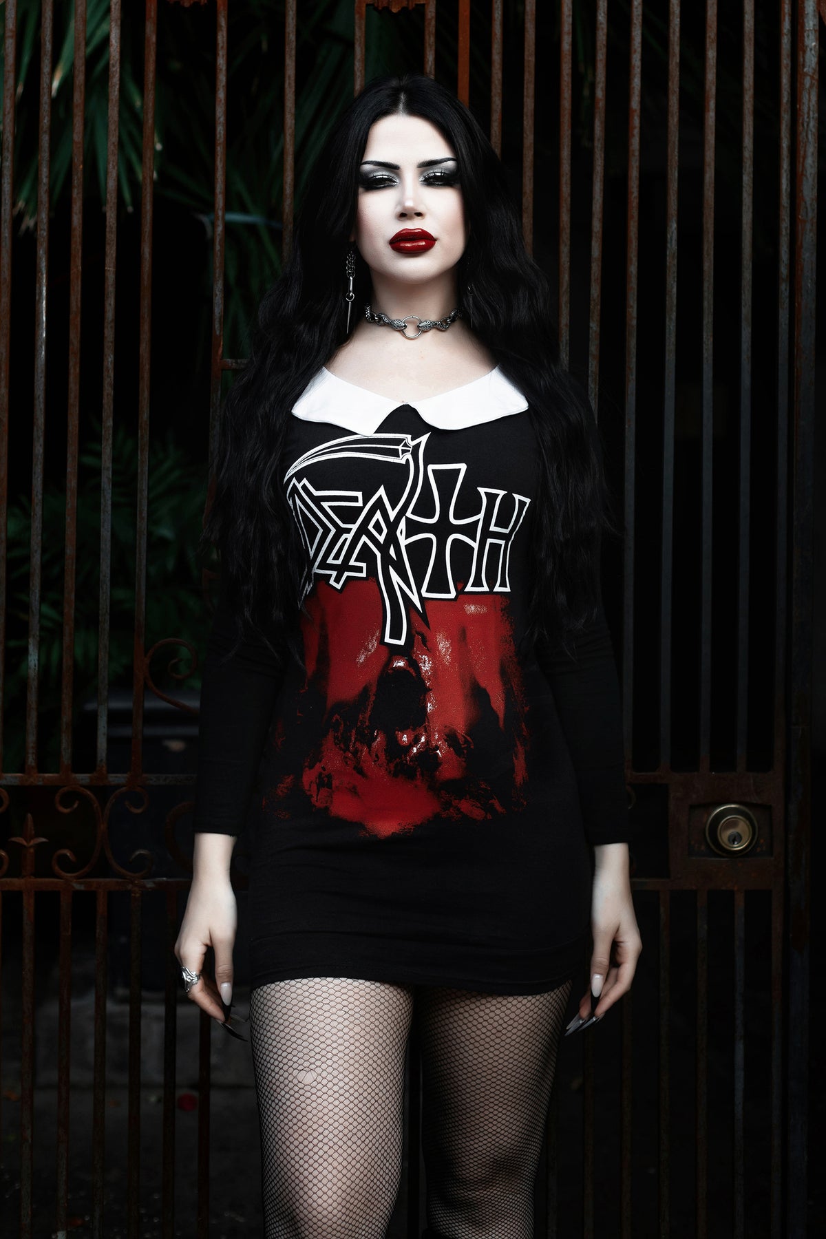 Death Long Sleeve Peter Pan Collar Dress