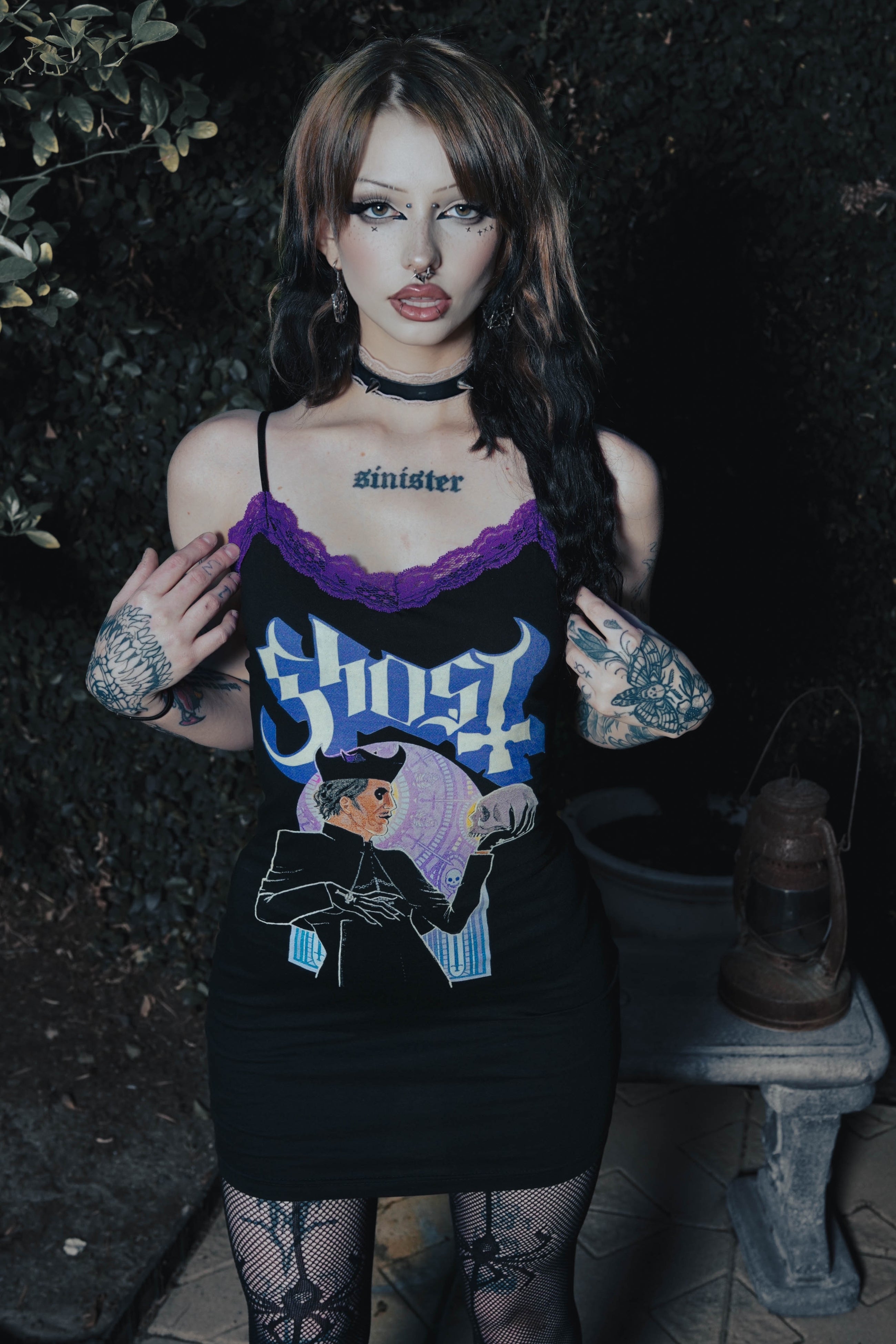Ghost Purple Lace Strap Dress, M Ghost Purple Lace Strap Dress, M