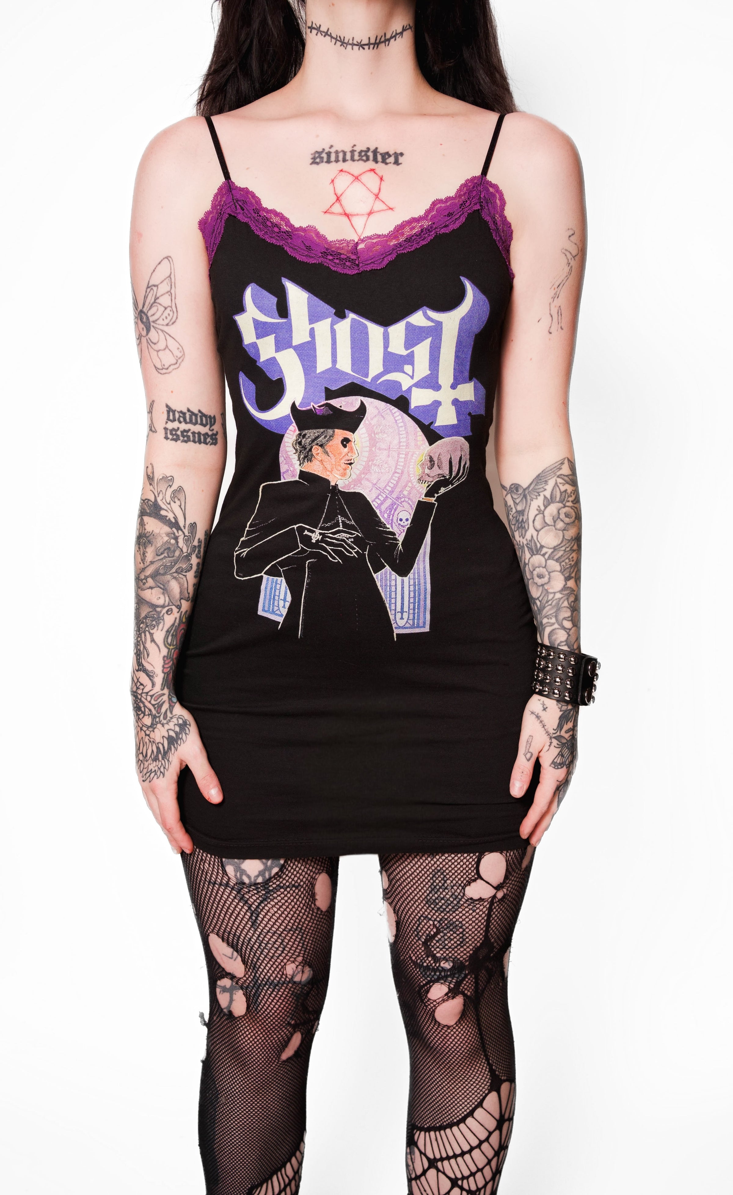 Ghost Purple Lace Strap Dress