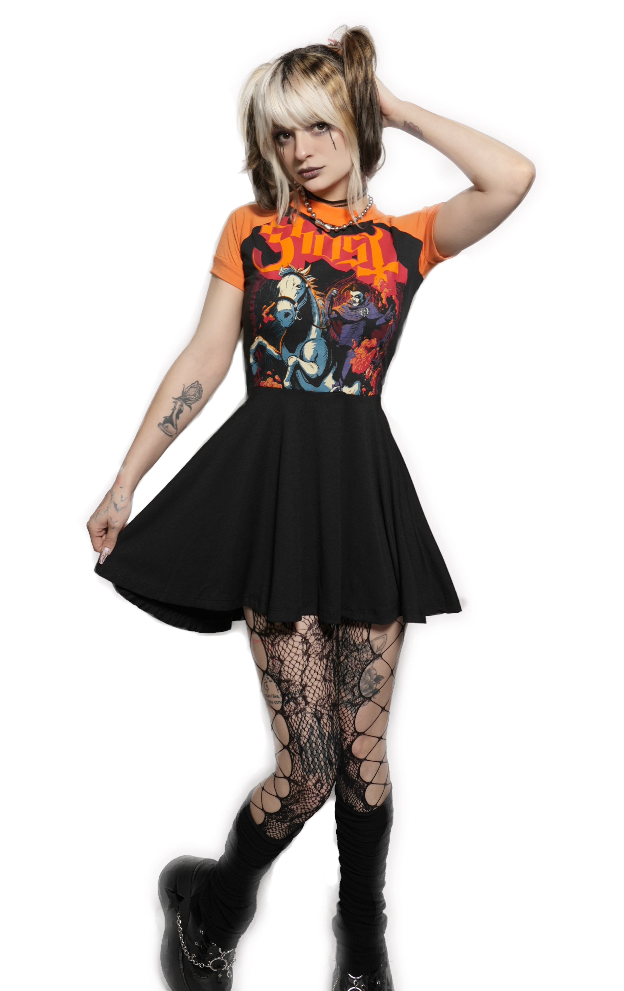 Ghost (Orange Sleeves) Baby Doll Dress - Vera's Eyecandy
